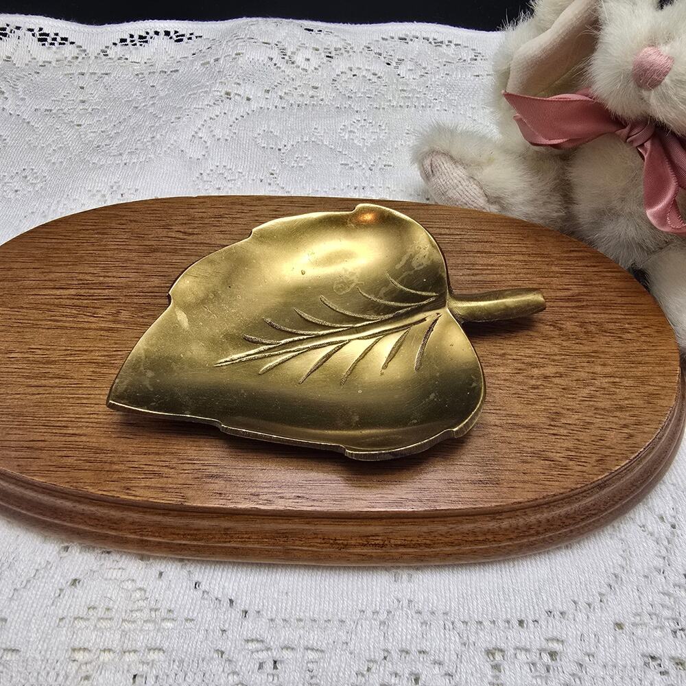 Vintage Brass Leaf Trinket Dish